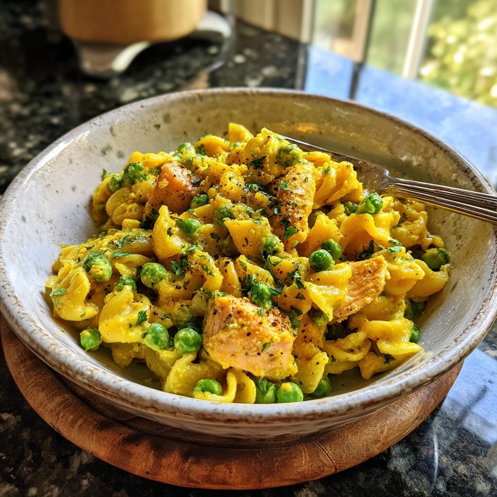Saffron Salmon Pasta with Peas