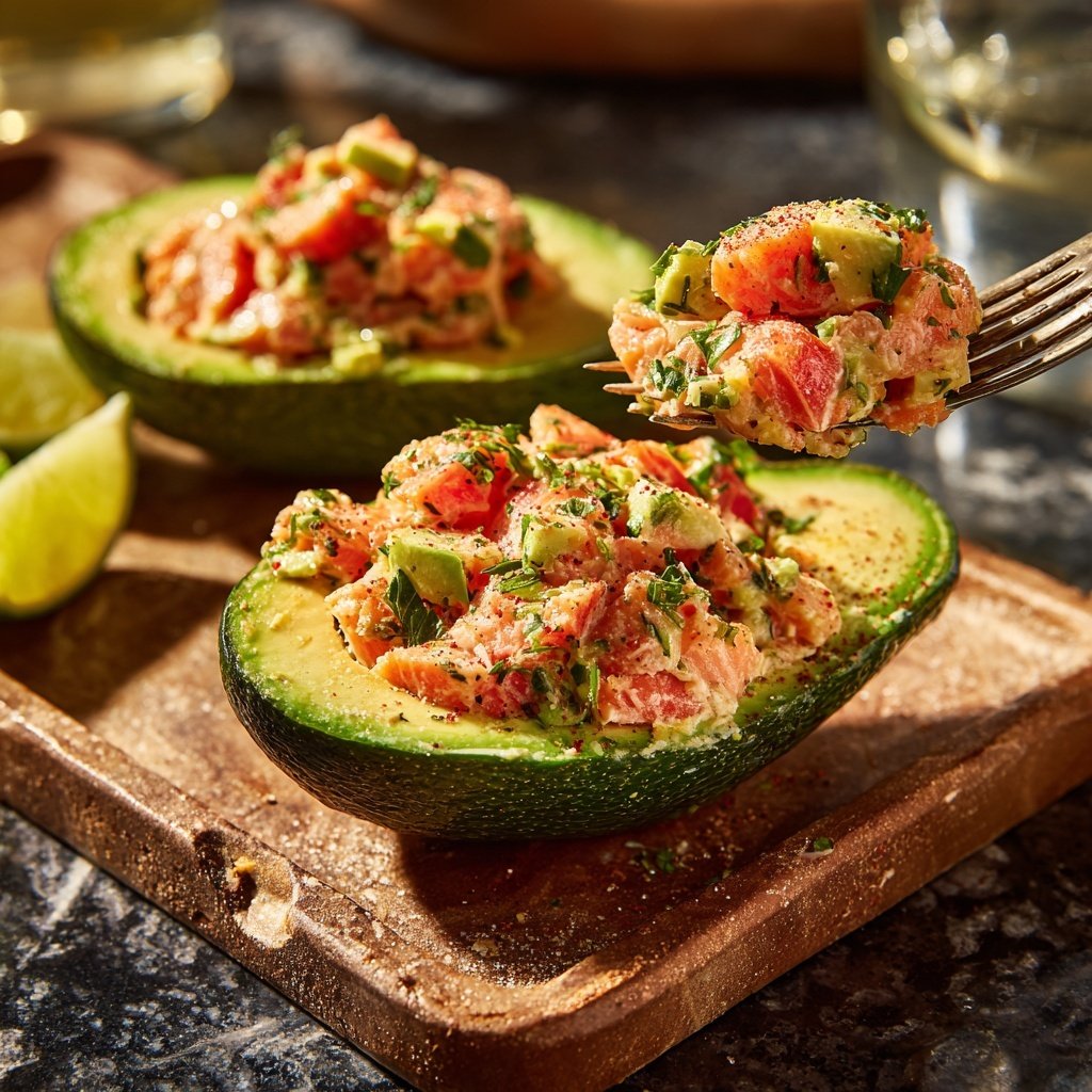 Stuffed Avocado with Salmon Tartar